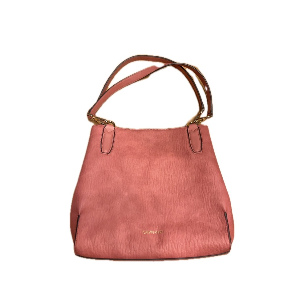 Calvin Klein Tote Bag Women Large Rose Pink Excellent Faux Leather Triple Comp